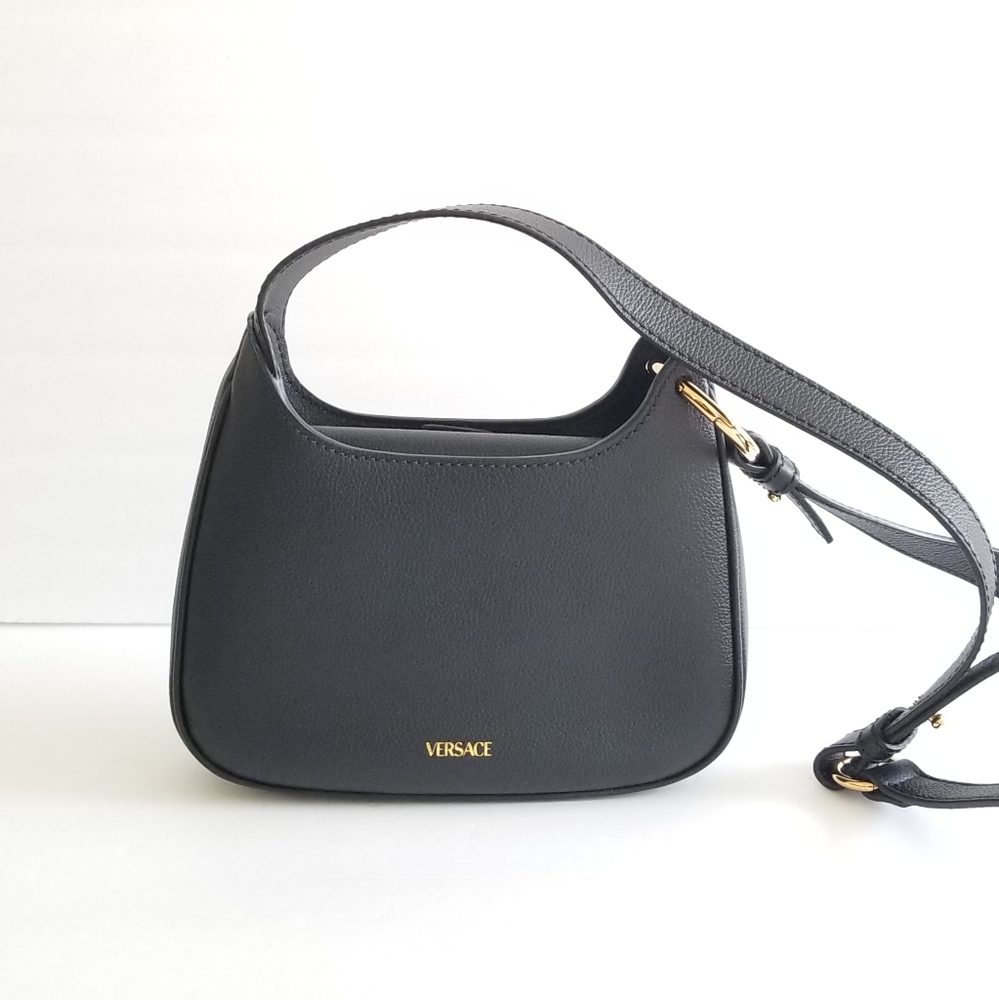 Versace La Medusa Chain Leather Hobo Bag Black - Picture 5 of 11